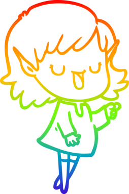 Gökkuşağı gradyan çizgi çizimi bir insan tarafından çizilmiş bir elf kızı