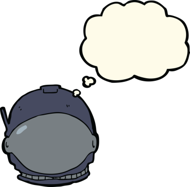 Bir insan tarafından çizilmiş düşünce baloncuklu astronot yüzü.