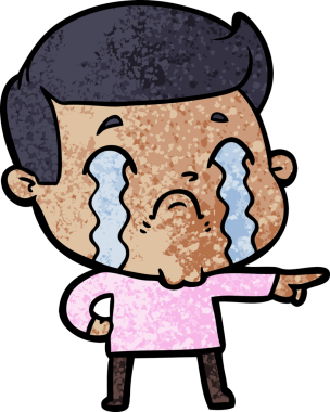 Bir insan tarafından çizilmiş ağlayan çizgi film adamı.