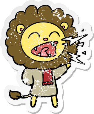 Bir insan tarafından çizilmiş kükreyen bir aslanın sıkıntılı çıkartması.