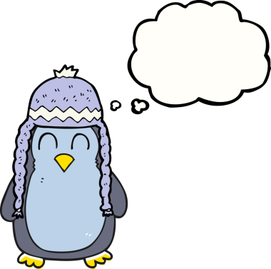 Bir insan tarafından çizilmiş serbest çizim baloncuk penguen şapkası.