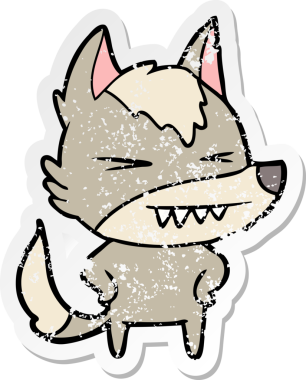 Bir insan tarafından çizilmiş kızgın bir kurt çizgi filminin sıkıntılı çıkartması.