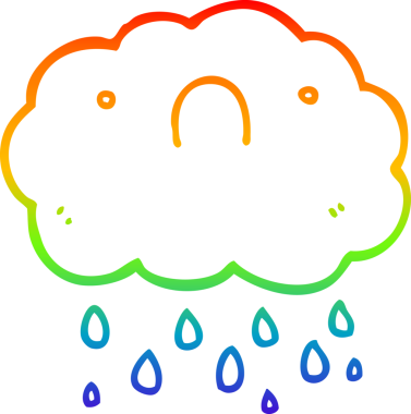 Gökkuşağı gradyan çizgisi bir insan tarafından çizilmiş şirin bir karikatür bulutu