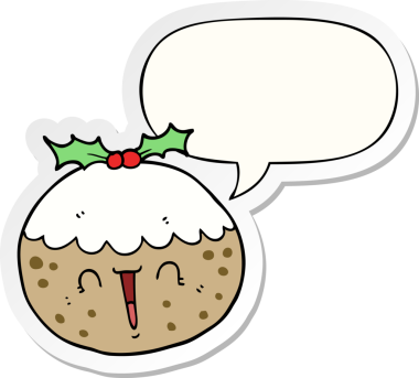 Bir insan tarafından çizilmiş baloncuk çıkartmalı tatlı çizgi film pudingi.