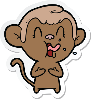 Bir insan tarafından çizilmiş çılgın bir maymun çıkartması.