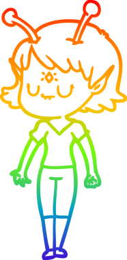 Gökkuşağı gradyan çizgisi bir insan tarafından çizilmiş uzaylı bir kızın çizimi