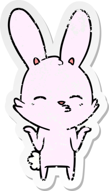 Bir insan tarafından çizilmiş garip bir tavşan çizgi filminin sıkıntılı çıkartması.