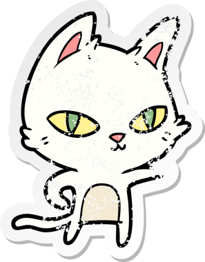 Bir insan tarafından çizilmiş karikatür kedisinin sıkıntılı çıkartması.