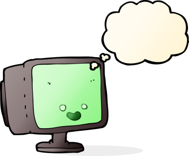 bir insan tarafından çizilmiş düşünce baloncuklu bilgisayar ekranı