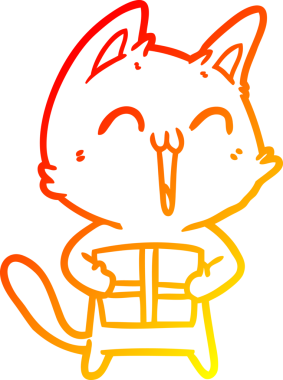 Bir insan tarafından çizilmiş mutlu çizgi film kedisinin sıcak çizgi çizgisi.