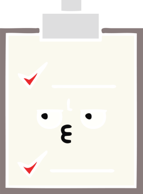 Bir insan tarafından çizilmiş bir kontrol listesinin düz renk retro karikatürü