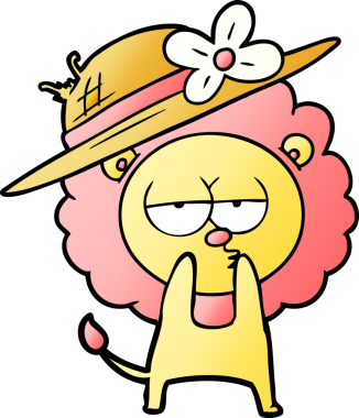 Bir insan tarafından çizilmiş şapka takan bir aslan.