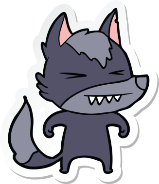 Bir insan tarafından çizilmiş kızgın bir kurt çizgi filminin çıkartması.