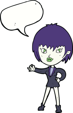 Bir insan tarafından çizilmiş konuşma balonu olan vampir kız.