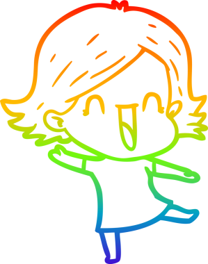 Gökkuşağı gradyan çizgi çizimi bir insan tarafından çizilmiş gülen bir kadın.