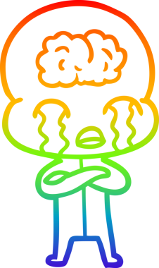 Gökkuşağı gradyan çizgi çizimi bir insan tarafından çizilmiş büyük beyin uzaylısının ağlaması