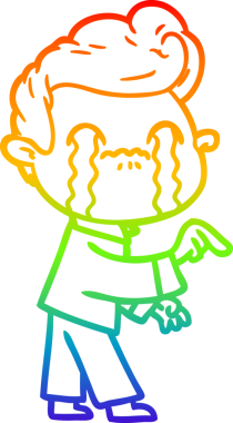 Gökkuşağı gradyan çizimi bir insan tarafından çizilmiş ağlayan bir karikatür adamı çiziyor.