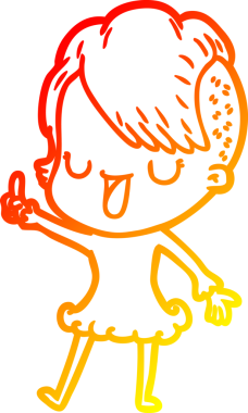 Hipster saç kesimi bir insan tarafından çizilmiş güzel bir çizgi film kızı çizimi.