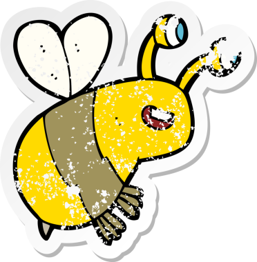 Bir insanın çizdiği mutlu arı çizgi filminin gerilimli retro yapıştırması.