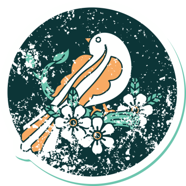 Bir insan tarafından çizilmiş bir daldaki kuşun sembolik dövmesi.