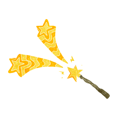 Bir insan tarafından çizilmiş el yazması retro çizgi film sihirli değneği.