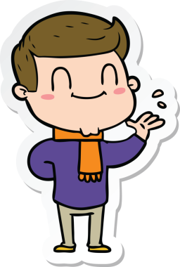 Bir insan tarafından çizilmiş, karikatür dostu bir adamın çıkartması.