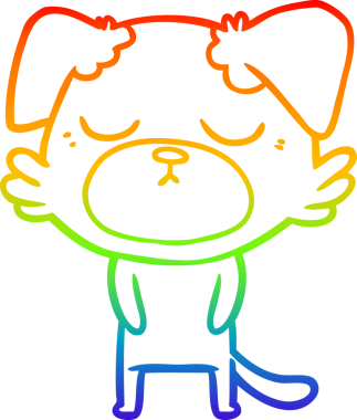 Gökkuşağı gradyan çizimi. Bir insan tarafından çizilmiş şirin bir köpek çizimi.