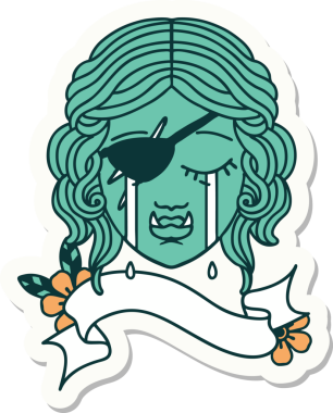 Bir insan tarafından çizilmiş ağlayan bir Ork haydut karakterinin çıkartması.