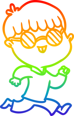 Bir insan tarafından çizilmiş gözlük takan çizgi film çocuğu çizimi.