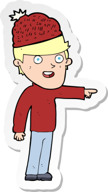 Bir insan tarafından çizilmiş kış şapkası takan bir karikatür adamın çıkartması.