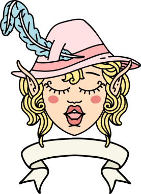 Retro Dövme Tarzı Şarkı söyleyen elf karakter yüzü Bir insan tarafından çizilmiş pankartıyla