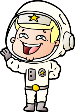 Bir insan tarafından çizilmiş gülen astronot çizgi filmi.