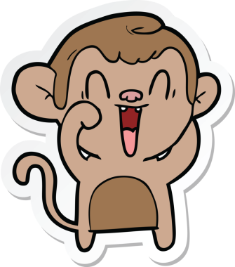 Bir insan tarafından çizilmiş gülen maymun çıkartması.