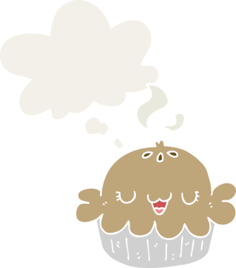 Düşünce baloncuğu insan tarafından çizilmiş şirin bir çizgi film pastası.