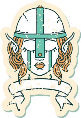 Retro Dövme Tarzı Ağlayan Elf Savaşçısı karakteri bir insan tarafından çizilmiş pankartıyla