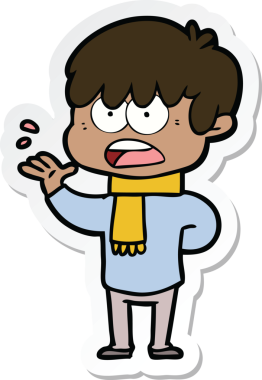 Bir insan tarafından çizilmiş endişeli bir çizgi film çocuğunun çıkartması.