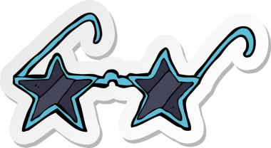 Bir insan tarafından çizilmiş çizgi film yıldızı güneş gözlüğü çıkartması.