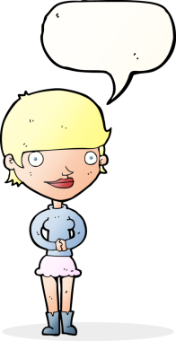 Bir insan tarafından çizilmiş konuşma balonu olan karikatür dostu bir kadın.