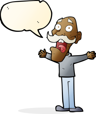 Çizgi film, bir insan tarafından çizilmiş konuşma balonlu yaşlı adamı strese sokuyor.