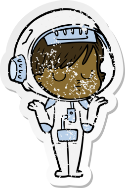 Bir insan tarafından çizilmiş karikatür astronot kadının sıkıntılı çıkartması.