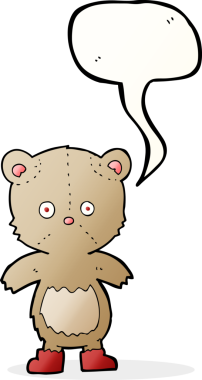 Bir insan tarafından çizilmiş konuşma balonlu oyuncak ayı.