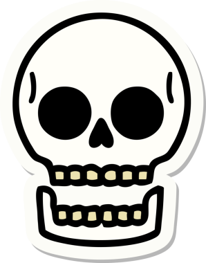 Bir insan tarafından çizilmiş bir kafatasının geleneksel stiliyle dövme çıkartması.