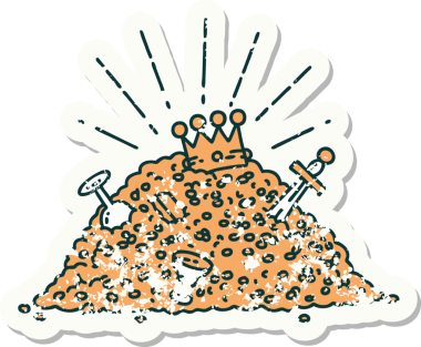 Bir insan tarafından çizilmiş eski bir dövme stili altın yığını.