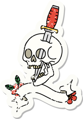 Bir insan tarafından çizilmiş kafatasının pankartıyla eski bir etiket.