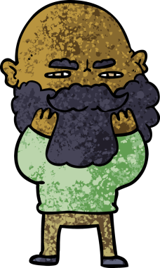 Çizgi filmdeki sakallı adam bir insan tarafından çizilmiş sakalını kontrol ediyor.