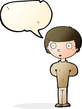 Bir insan tarafından çizilmiş konuşma balonu olan meraklı bir çocuk.