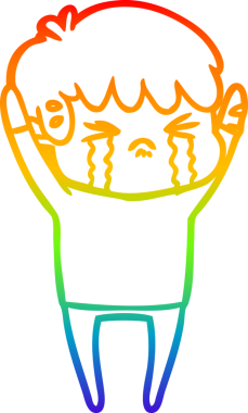 Gökkuşağı gradyan çizimi bir insan tarafından çizilmiş ağlayan bir çizgi çocuk çizimi