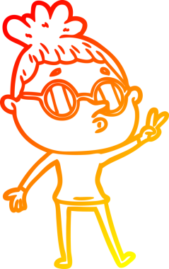 Bir insan tarafından çizilmiş gözlük takan çizgi film kadını çizimi.