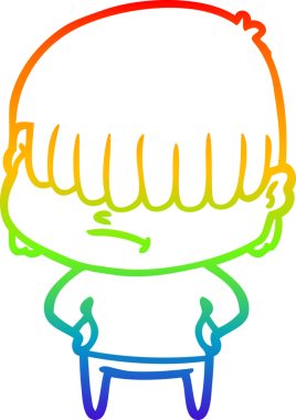 Bir insan tarafından çizilmiş dağınık saçlı bir çizgi film çocuğunun çizimi.