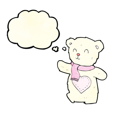 Bir insan tarafından çizilmiş aşk dolu bir kalbi olan beyaz bir oyuncak ayı.